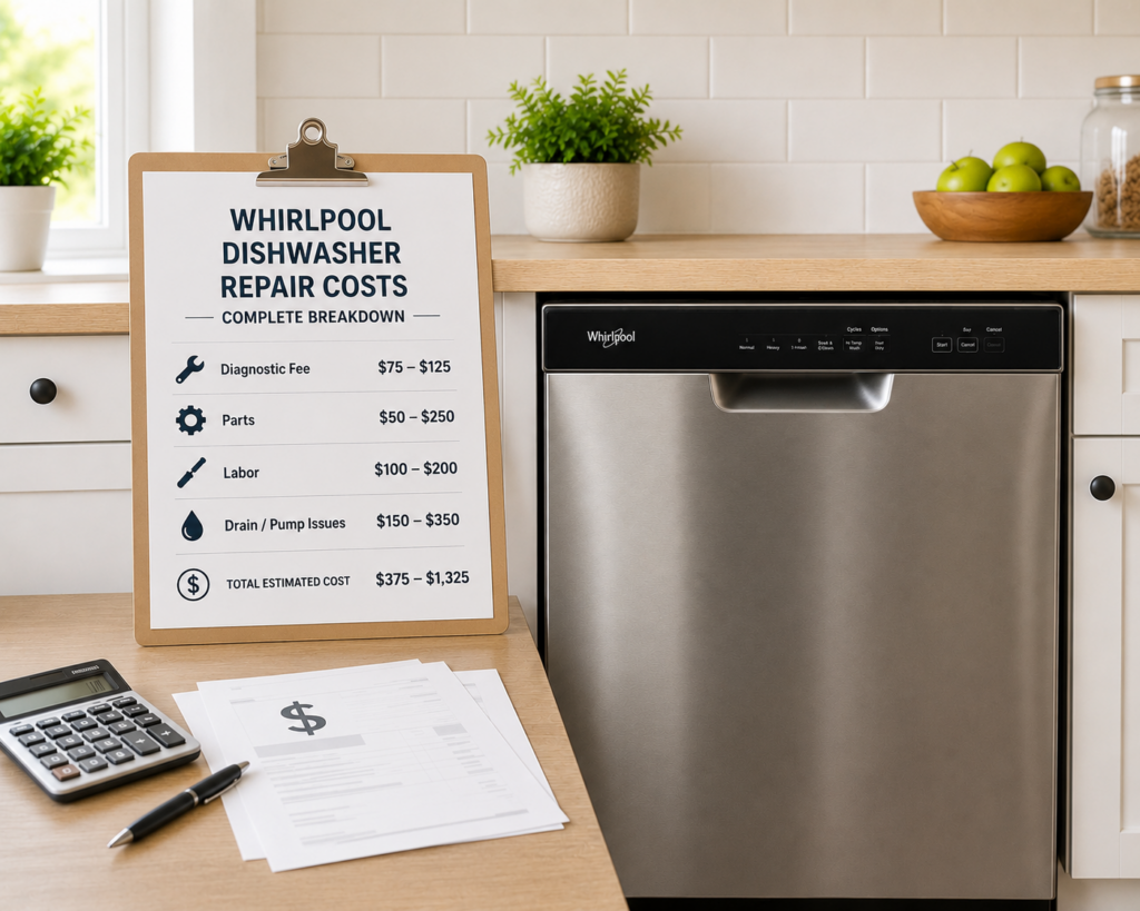 whirlpool dishwasher repair cost